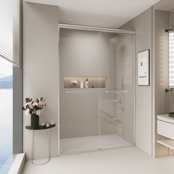 SESSLIFE Double Sliding Shower Door, Tempered Glass with Anti-Leak and Anti-Collision Design, Quiet Close Reversible Doors for Bathtub or Walk-In Shower, Easy to Clean, Chrome