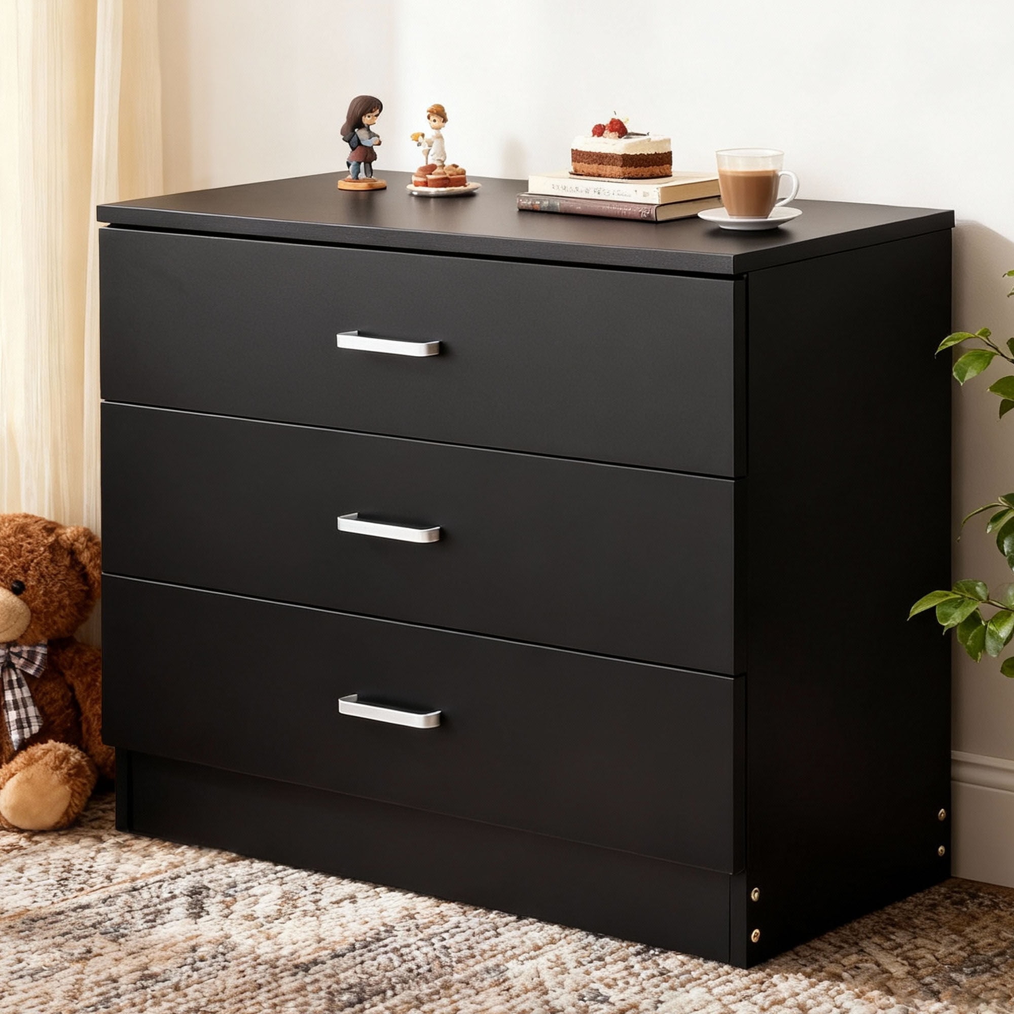 SESSLIFE Simple Large Dresser, 3-Drawer Wood Storage, Black for Bedroom ...