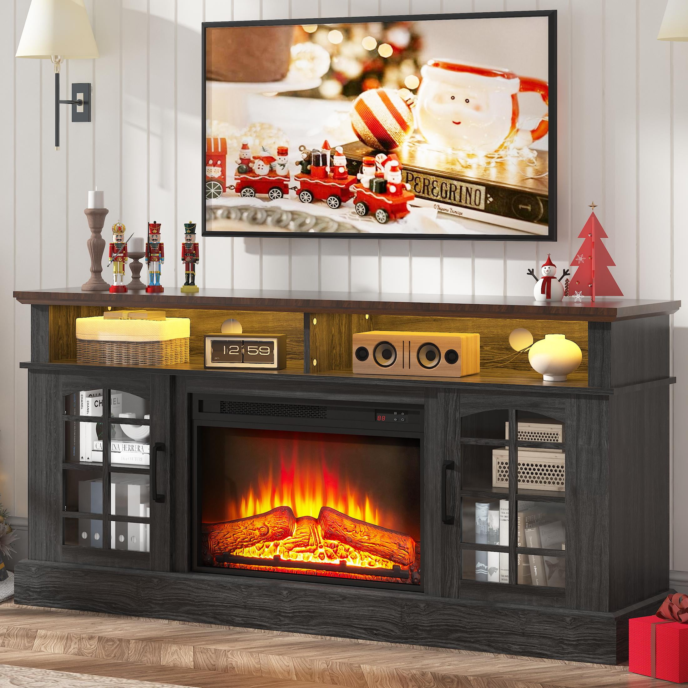 SESSLIFE Fireplace TV Stand for 65 Inch TV, TV Console with 18 ...