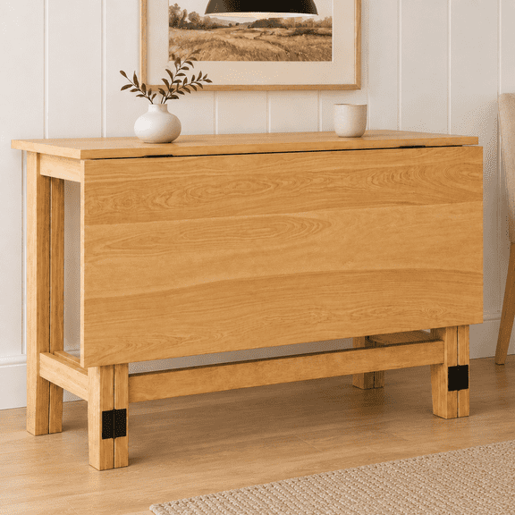 SESSLIFE 47" Extendable Folding Dining Table for Small Space, Modern Farmhouse Solid Wood Kitchen Table, Drop Leaf Folding Design, Rectangular Dining Table for 4, Natural