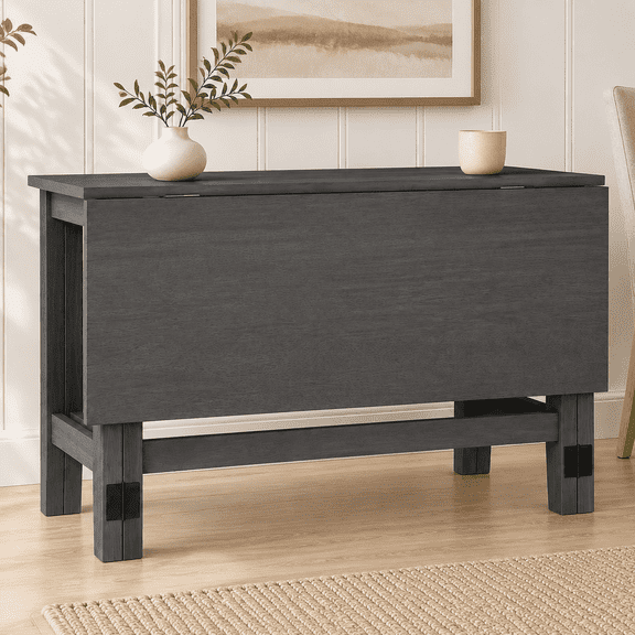 SESSLIFE 47" Extendable Folding Dining Table for Small Space, Modern Farmhouse Solid Wood Kitchen Table, Drop Leaf Folding Design, Rectangular Dining Table for 4, Gray