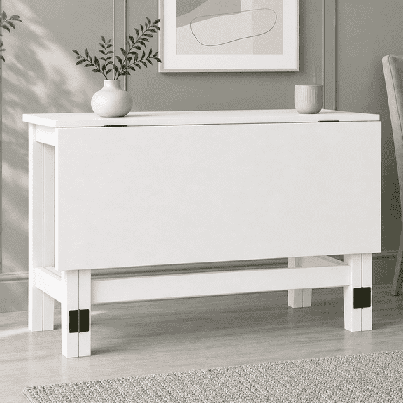 SESSLIFE 47" Extendable Folding Dining Table for Small Space, Modern Farmhouse Solid Wood Kitchen Table, Drop Leaf Folding Design, Rectangular Dining Table for 4, White