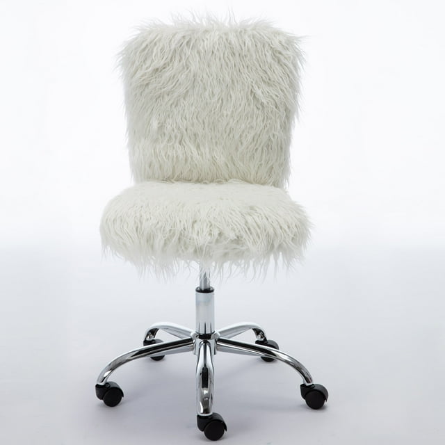 SESSLIFE Faux Fur Upholstery Vanity Chair for Girls, Modern Office Desk
