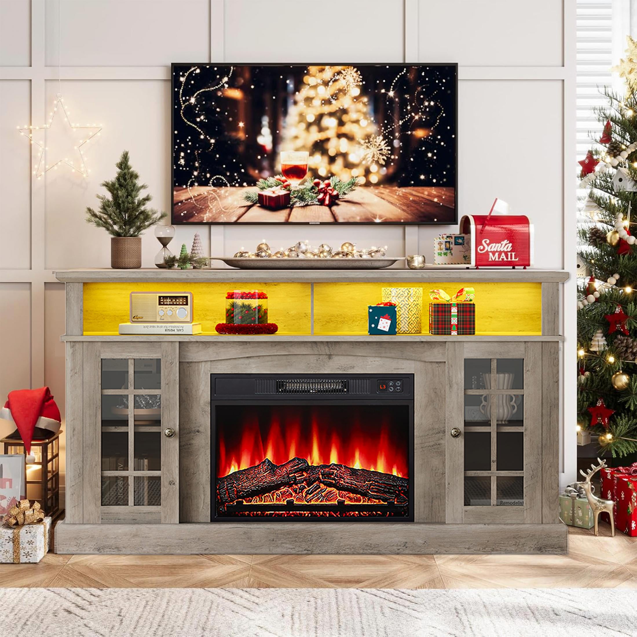 Sesslife Fireplace Entertainment Center, TV Stand with LED Lights