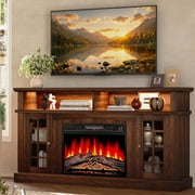SESSLIFE Fireplace TV Stand for TVs up to 65 Inches, Farmhouse Entertainment Console with 23-Inch Electric Fireplace, Brown