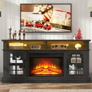 SESSLIFE Fireplace TV Stand with LED Light for 65 Inch TV, TV Console with 24''Electric Fireplace, Console Entertainment Center Television Table for Living Room or Bedroom, White+Black