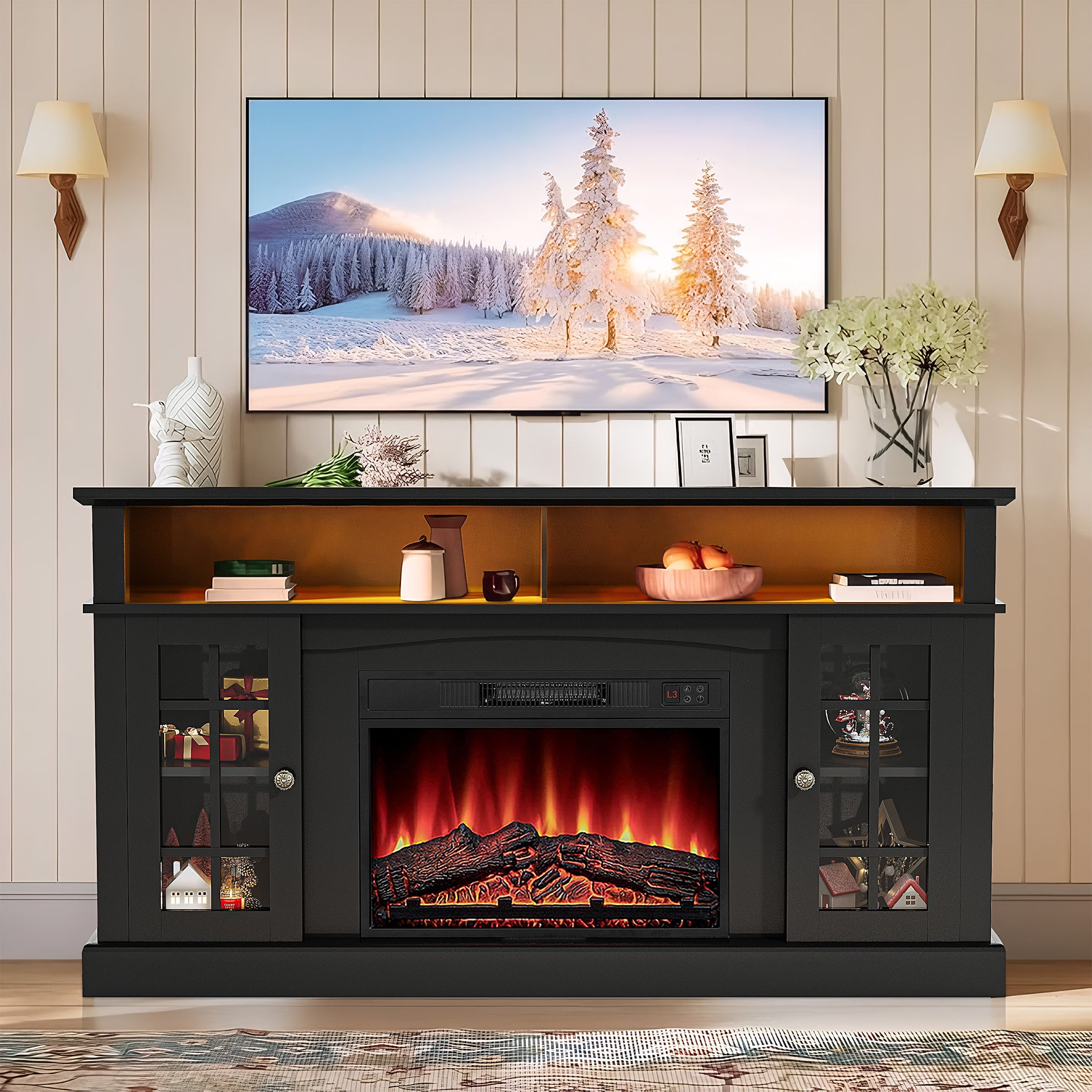 SESSLIFE Fireplace TV Stand for 65 Inch TV, TV Console with 23 