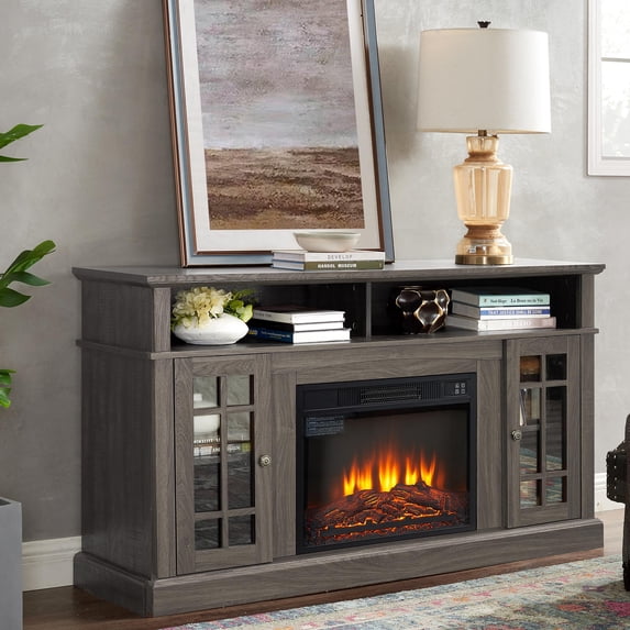 SESSLIFE Fireplace TV Stand for 65 Inch TV, TV Console with 23''Electric Fireplace, Console Entertainment Center Television Table for Living Room or Bedroom, Dark Walnut