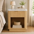 thumbnail image 1 of SESSLIFE Fluted Nightstand with Drawer, Faux Marble Top Bedside Table with Open Shelf, Modern End Table for Bedroom, Natural Oak, 1 of 9