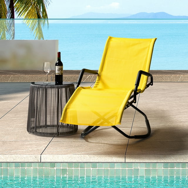 SESSLIFE Folding Reclining Chair, Metal Patio Rocking Recliner, Indoor Outdoor Heavy Duty Portable Chair, TE3144