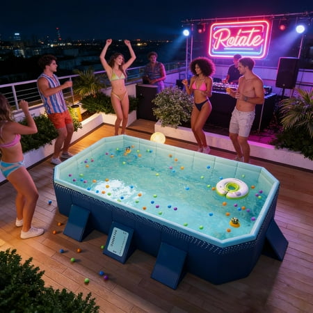 SESSLIFE Foldable Swimming Pool, Non-Inflatable Portable Pool,Inflatable-Free and Durable with Triangle Support , Foldable Storage, Easy Setup, 83" × 54" × 20"