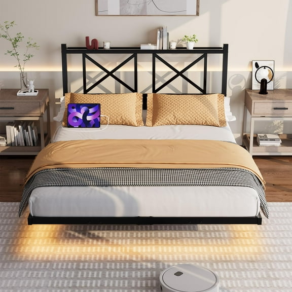 SESSLIFE Full Metal Bed Frame, Full Size Bed Frame w/ Headboard, Steel Slat Support, No Box Spring Needed, Easy Assembly,Black