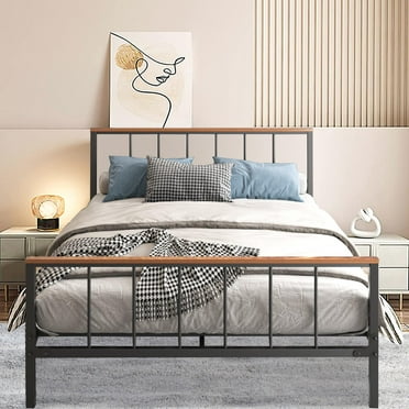 SESSLIFE Full Metal Bed Frame, Full Size Bed Frame w/ Headboard, Steel Slat Support, No Box Spring Needed, Easy Assembly,Black