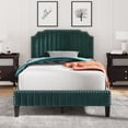 thumbnail image 1 of SESSLIFE Full Platform Bed Frame, Modern Linen Upholstered Platform Bed with Headboard and Solid Wood Frame, Full Size Bed Frame with Nailhead Trim, Full Bed No Box Spring Needed, Green, 1 of 6