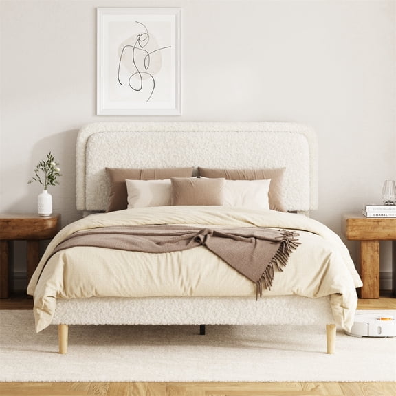 SESSLIFE Full Size Bed Frame, Plush Teddy Upholstered Platform Bed Frame with Adjustable Headboard, No Box Spring Needed, Noise Free, Easy Assembly, Beige