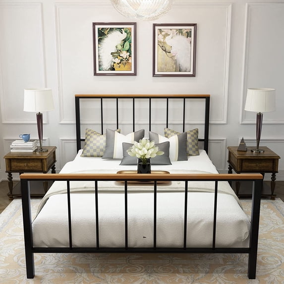 SESSLIFE Full Size Metal Bed Frame with Headboard and Footboard, No Box Spring Needed Platform Bed, Mattress Foundation, Heavy Duty Steel Slat Support, Under-Bed Storage, Vintage Style