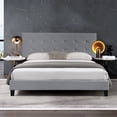 thumbnail image 1 of Queen Size Upholstered Platform Bed Frame with Pull Point Tufted Headboard, Strong Wood Slat Support, Mattress Foundation, No Box Spring Needed, Easy Assembly, Gray, 1 of 5