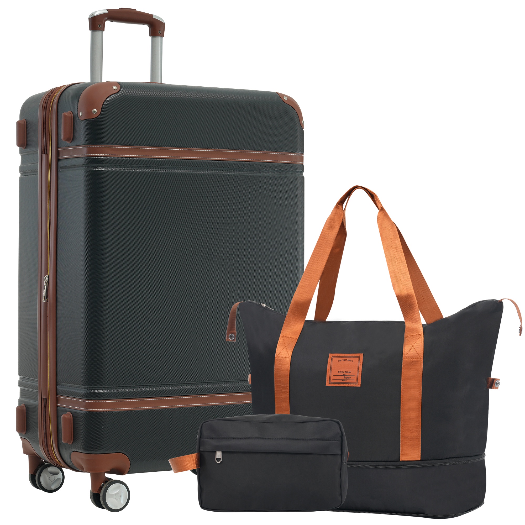 SESSLIFE 3 Piece Luggage Set, 28 in Lightweight Carry on Luggage with Bags, Hardshell Expandable Suitcase with Spinner Wheel and TSA Lock, Vintage Suitcase Set for Travel, Black