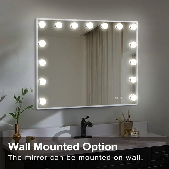 SESSLIFE Hollywood Vanity Mirror with Lights and Bluetooth Speaker, 22.8" x18.1" Large Dimmable Makeup Mirror with 15 LED, 3 Color Modes and USB Charging Port for Bedroom