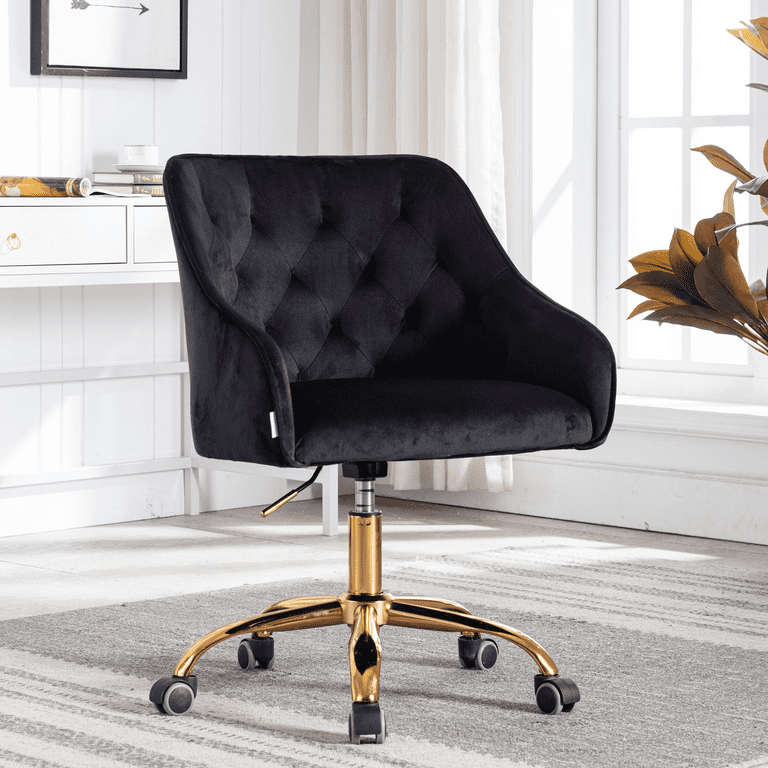 Black vanity online chair with wheels