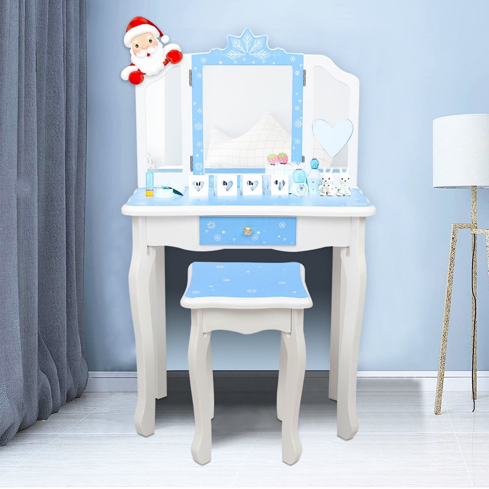 SESSLIFE Kids Vanity Table and Chair, Children Vanity Set with Mirror