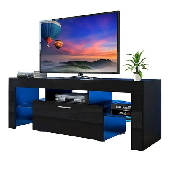 SESSLIFE LED TV Cabinet for 55 Inch TV, Television Stand with 16 Color Lights, Console TV Cabinet with Storage and a Drawer, TV Cabinet for Living Room, Bedroom, Lounge Room