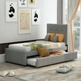 thumbnail image 1 of SESSLIFE Linen Upholstered Platform Bed with Headboard and Trundle, Twin Size Bed Frame, Furniture for Bedroom, Living Room, Guest Room, Gray, 1 of 9