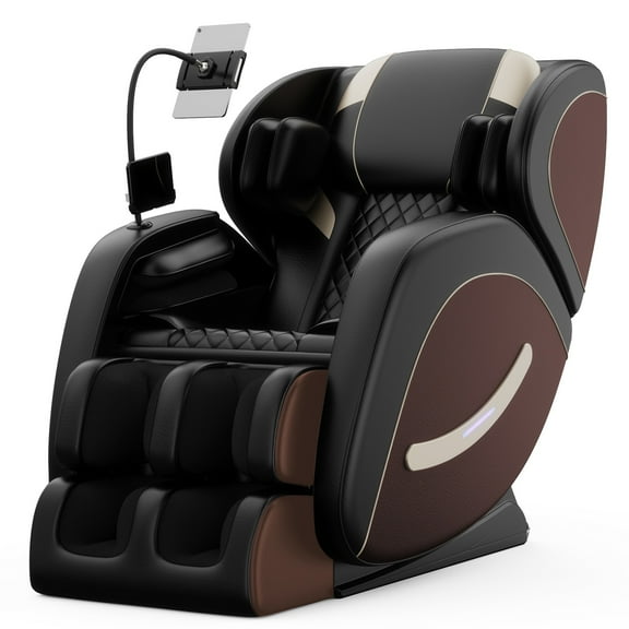Full Body Massage Chair Recliner with Zero Gravity, Sesslife Leather Massage Chair with Air Pressure, 8 Massage Fix Rollers, Heating, Airbag, Bluetooth, Retractable footrest for Relaxion, Brown+Black