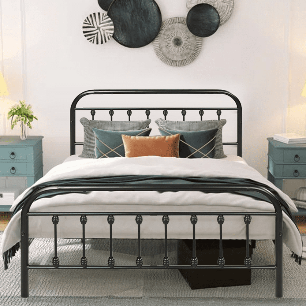 SESSLIFE Metal Bed Frame Full Size with Vintage Headboard and Footboard