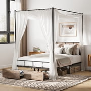 SESSLIFE Metal Canopy Bed Frame, Queen Canopy Platform Bed with Headboard, Sturdy Steel Easy Assembly No Box Spring Required, Black