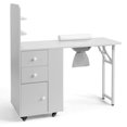 thumbnail image 1 of SESSLIFE Mobile Vanity Desk with 2 Drawers, Foldable Manicure Station with Cabinet Door and Storage Shelf, Portable Nail Tech Table for Home Salon and Professional Use, White, 1 of 11