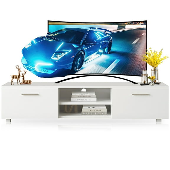 SESSLIFE Modern TV Stand for 70 Inch TV, High Glossy Front Cabinet, Console Entertainment Center Television Table for Living Room or Bedroom, White