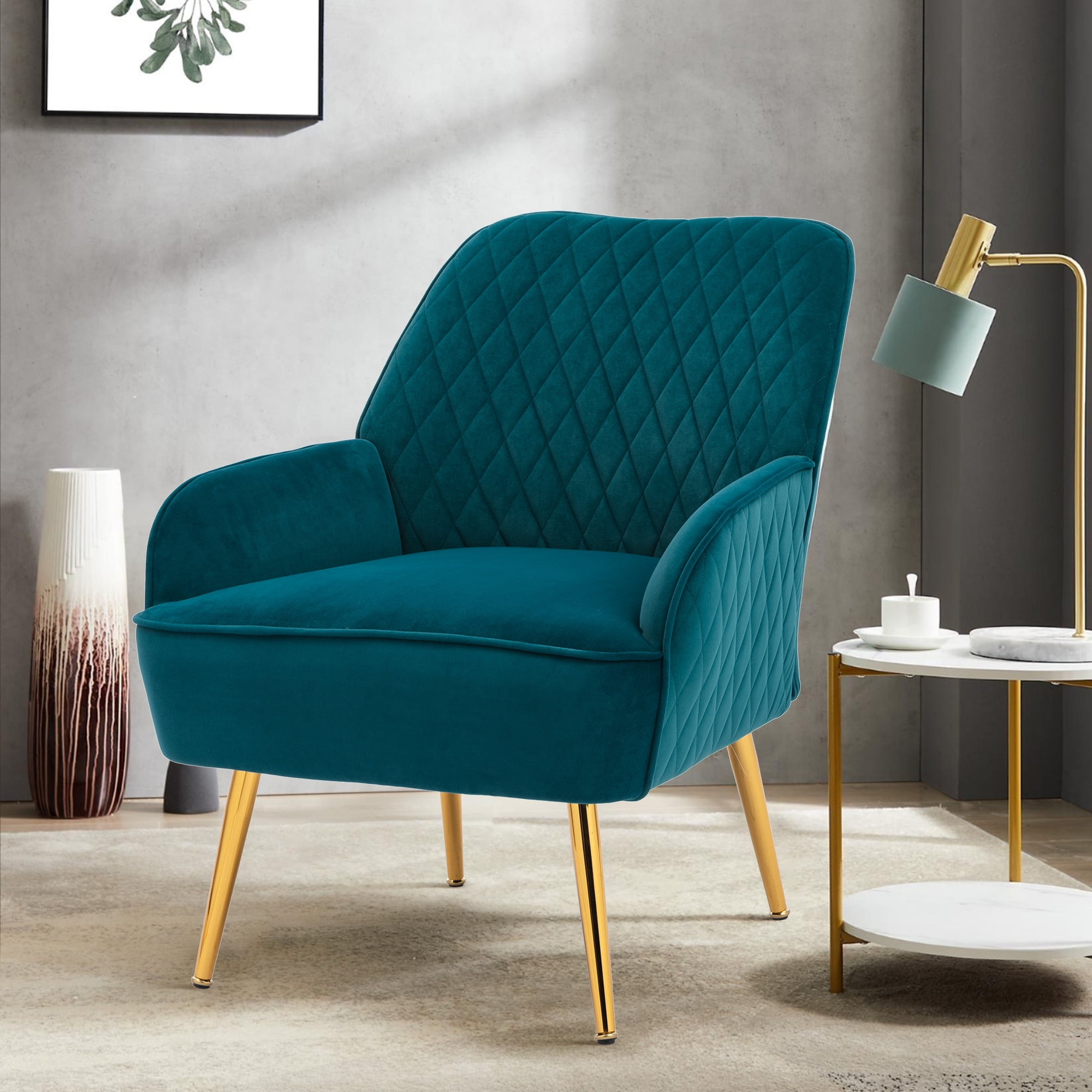 SESSLIFE Modern Velvet Accent Chair with Gold Legs, Upholstered