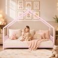 thumbnail image 1 of SESSLIFE Montessori Floor Bed, Full Size Toddler Floor Bed with Roof and Guardrail, House-Shaped Design, No Box Spring Needed, Toddler Bed Frame for Kids, Pink, 1 of 10