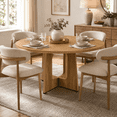 thumbnail image 1 of SESSLIFE Round Dining Table for 4, 47" Farmhouse Kitchen Table with Scratch-Resistant Thick Top, X-Shaped Steel Base, Adjustable Feet, 300 lb Capacity, 4-Step Assembly, Ancient Oak, 1 of 8