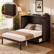 SESSLIFE Queen Size Murphy Bed with 3 Storage Drawers, Hidden Folding Bed with Charging Station, Multifunctional Storage Cabinet Bed for Guest Bedroom, Living Room, Office, Coffee