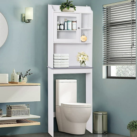 SESSLIFE Over Toilet Bathroom Organizer, Freestanding Bathroom Storage Rack with Shelves and Doors, Over The Toilet Storage Cabinet for Small Places