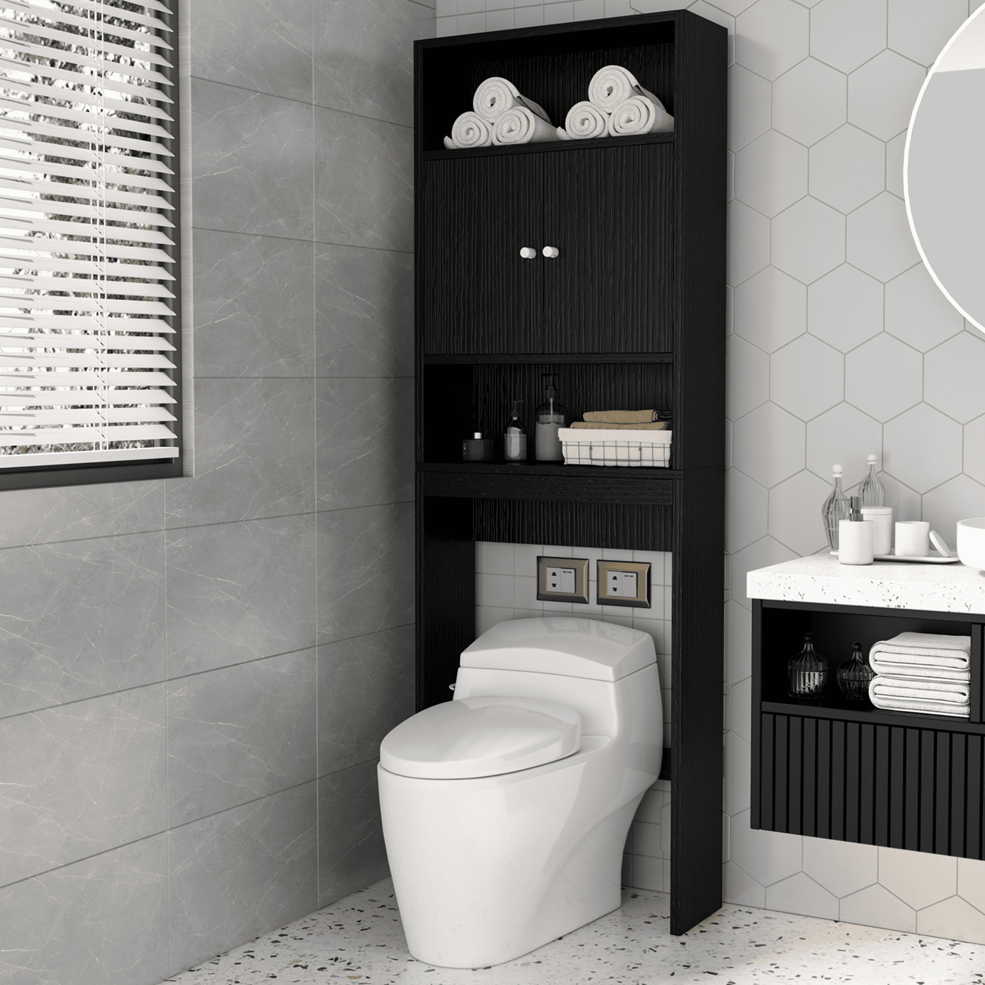Image showcasing SESSLIFE Over the Toilet Storage Cabinet, Space-Saving Bathroom Cabinet ...
