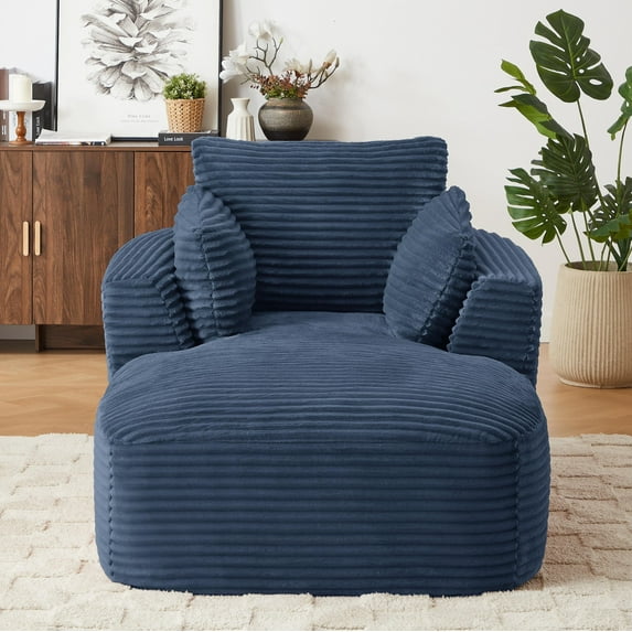 SESSLIFE Oversized Chaise Lounge Chair, 64.6" Comfy Corduroy Chaise Sofa Recliner Bed Upholstered Sleeper Couch Bed for Living Room, Bedroom, No Assembly, Blue