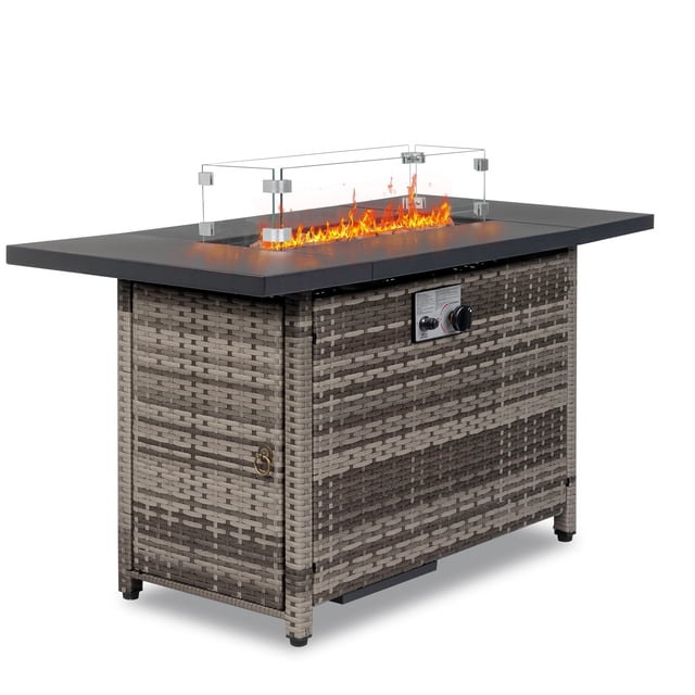 SESSLIFE Patio Fire Pit Table, 32" Propane Fire Pit with Glass Stones, Auto-Ignition, Waterproof Rain Cover, 40000 BTU Gas Heater Table, Control Knob Adjustable Flame, TE1997