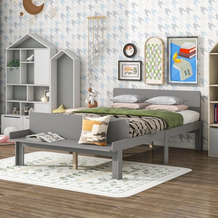 SESSLIFE Platform Bed Frame Full, Gray Finish Platform Bed, Bed Frame w/ Headboard, Large Under Bed Storage, Mattress Foundation, Non-Slip Without Noise