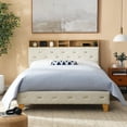 thumbnail image 1 of SESSLIFE Platform Bed Frame Queen, Beige Upholstered Platform Bed with Outlet & USB Ports, No Box Spring Needed, Easy Assembly, 1 of 10