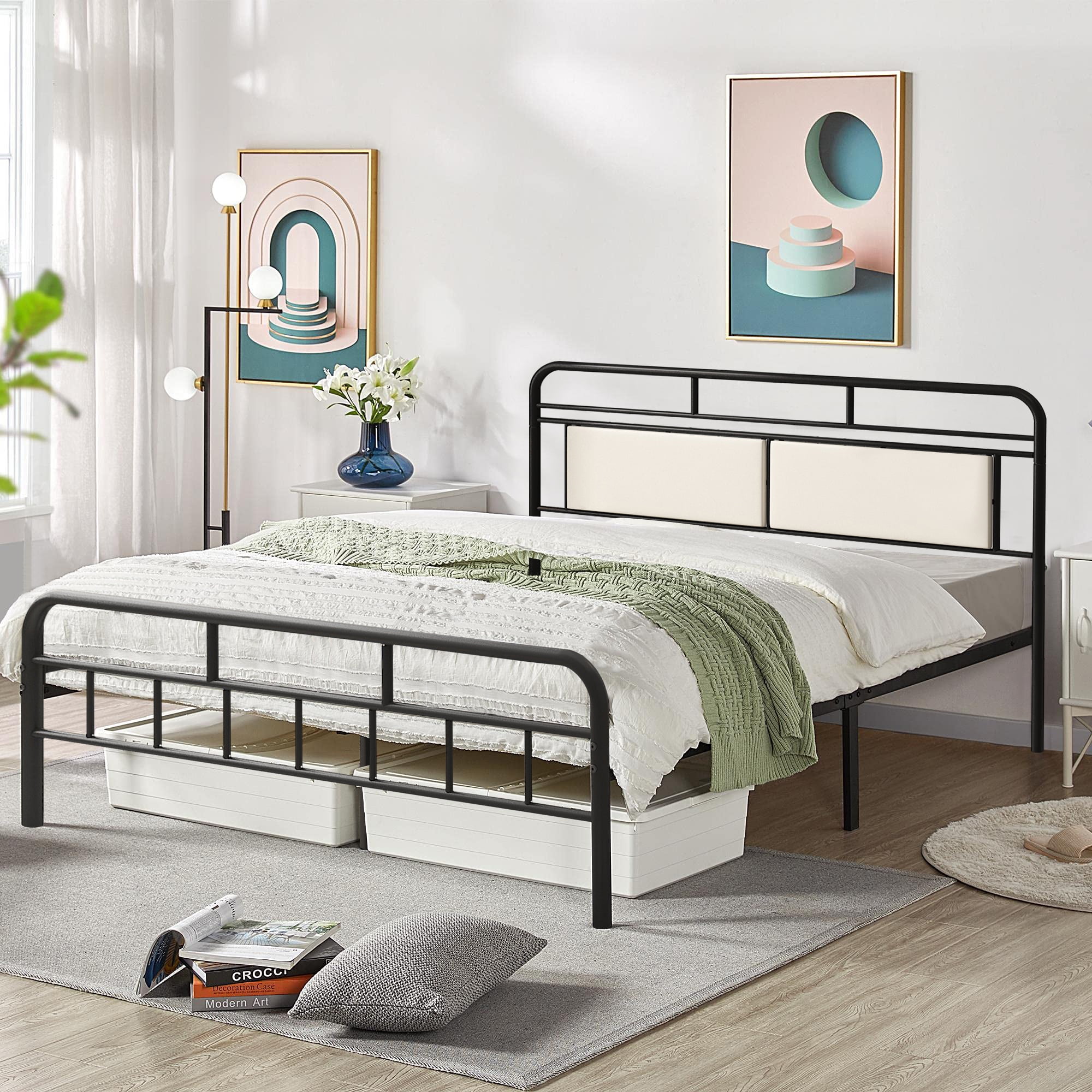 SESSLIFE Platform Bed Frame Queen, Black Metal Platform Bed, Bed Frame