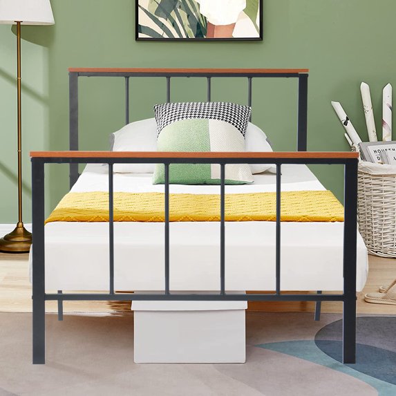 SESSLIFE Platform Bed Frame Twin, Black Metal Platform Bed, Bed Frame w/ Headboard, Large Under Bed Storage, Mattress Foundation, Non-Slip Without Noise