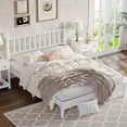 thumbnail image 1 of SESSLIFE Platform Bed Frame, Wood Queen Bed Frame with Gourd Shaped Headboard for Bedroom, Modern Queen Size Bed with Wood Slat Support, Holds 500 lb, No Box Spring Needed, White, 1 of 8