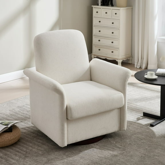 SESSLIFE Swivel Accent Chair Contemporary Barrel Armchair with Sturdy Rubber Wood Base, Cream Fabric Upholstery for Small Spaces, Ideal Lounge Chair for Home Office, Cream
