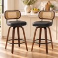 thumbnail image 1 of SESSLIFE Swivel Bar Stools Set of 2, 25.6" Counter Height Bar Stools, PU Leather Upholstered Chairs with Cane Back, Mid Century Modern Kitchen Island Stools, Black, 1 of 8
