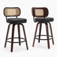 thumbnail image 1 of SESSLIFE Swivel Bar Stools Set of 2, 25.6" Counter Height Barstools with Black PU Leather, Curved Backrest & Footrest, Mid-Century Modern Kitchen Stools for Kitchen Island, 1 of 8