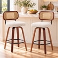 thumbnail image 1 of SESSLIFE Swivel Bar Stools Set of 2, 25.6" Counter Height Bar Stools, Linen Upholstered Chairs with Cane Back, Mid Century Modern Kitchen Island Stools, Beige, 1 of 8