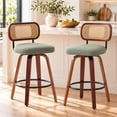 thumbnail image 1 of SESSLIFE Swivel Bar Stools Set of 2, 25.6" Counter Height Bar Stools, Linen Upholstered Chairs with Cane Back, Mid Century Modern Kitchen Island Stools, Green, 1 of 8